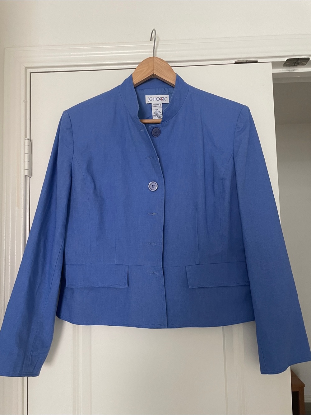 VTG J.G Hook Blue Blazer Jacket 12P Linen Cotton Blend Preppy 90s